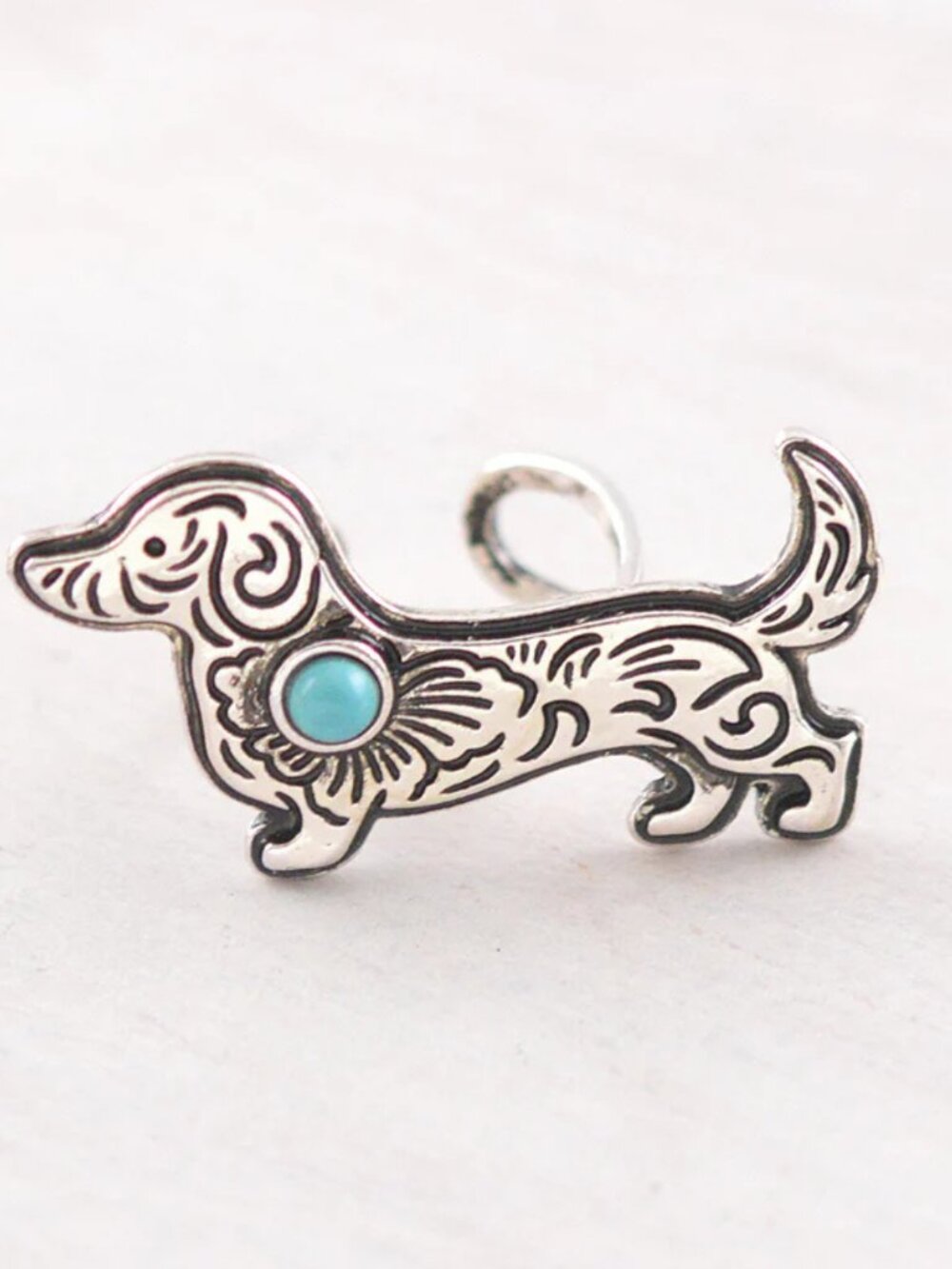 Silver Western Style Love My Doxie Dachshund Turquoise Stone Cuff Back Ring NEW